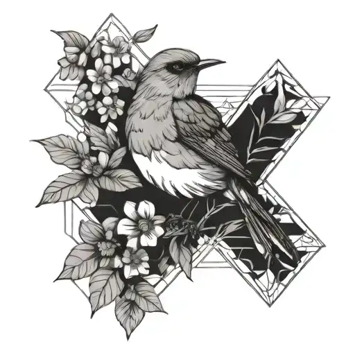 Robin With 3 Forget Me Not Flowers