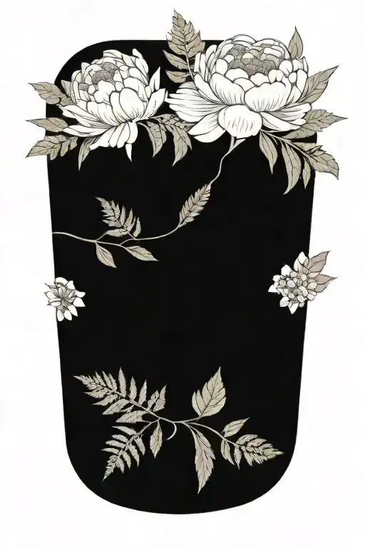 Peonies With Fern Leaves And Different Flowers And Delicate Leaves