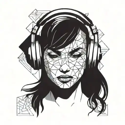 Girl And Headphones Listening To Music