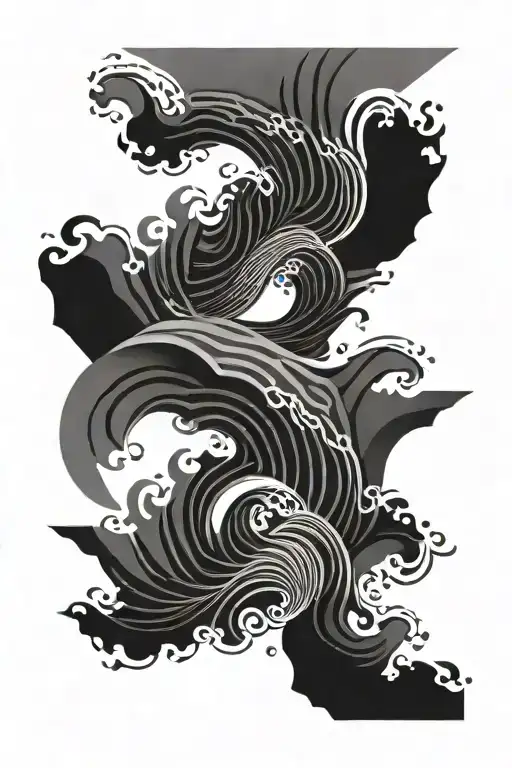 Ocean Waves And Music Waves Flowing