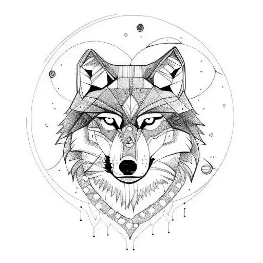 Wolf And Moon Linework