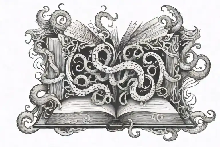 Tentacles Bursting Out Of A Book Open In Front