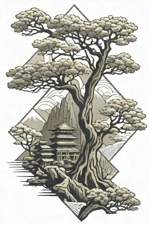 Japanese Tree And Mountain