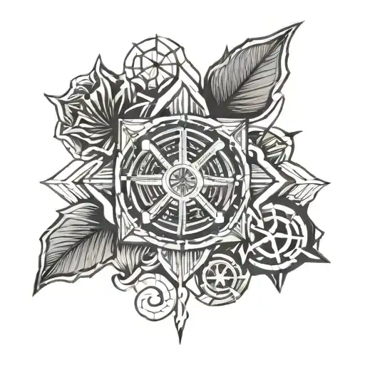 Geometric Flower With Nautical Elements Like Anchors