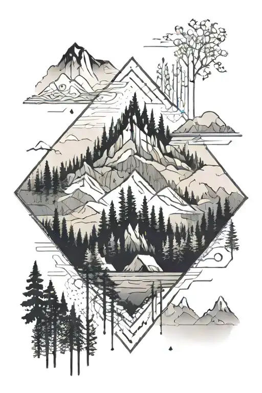 Forest In Fog And Mountains