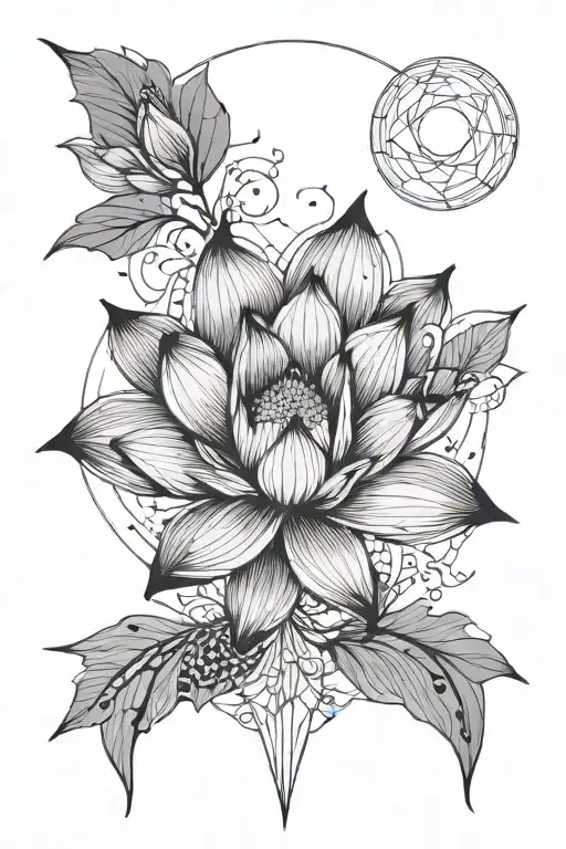 Lotus Flower Blooming Moon Inside