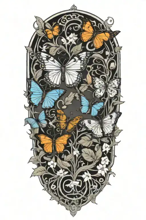 Aster And Morning Glory Vine With Butterflies And Honeybees