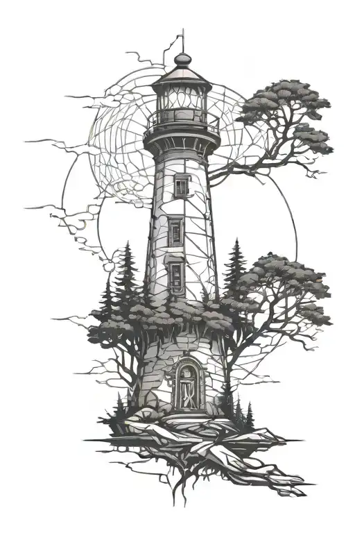 Broken Post Apocalyptic Lighthouse In The Forest