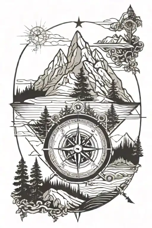 Mountain Compass Sea Crusifix Tree
