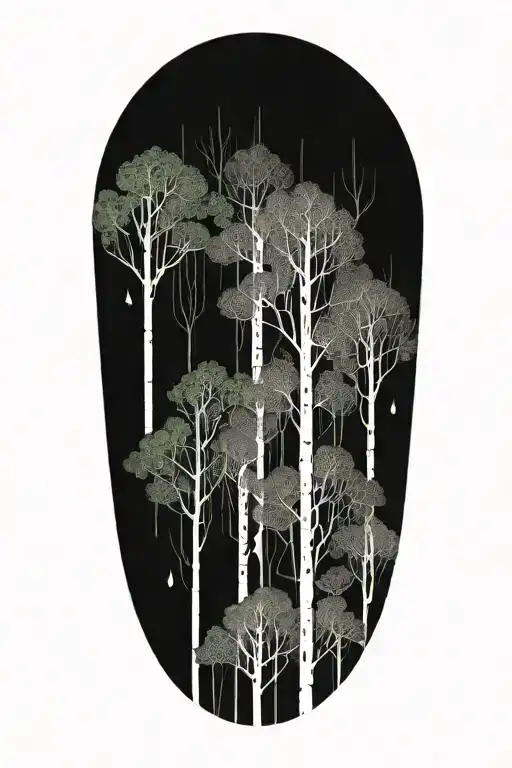 White Birch And Maple Trees Snow Falling