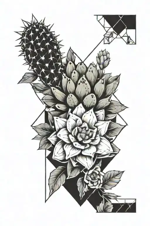 Cactus And Flowers Surrounding