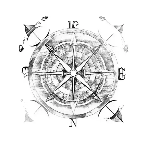 Yin Yang Pirate Brigantine Ship Compass Trees Ocean