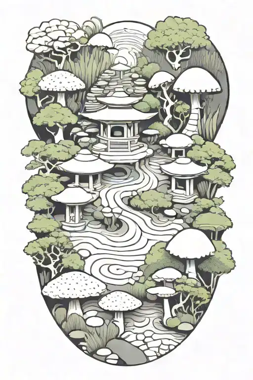 Japanese Rock Garden With Local Mushrooms