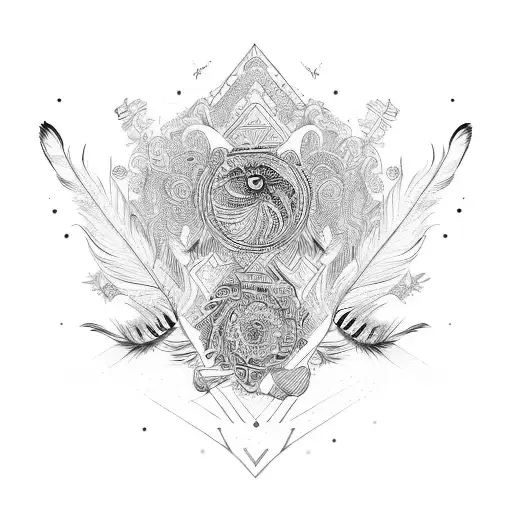 Lines With Gaps Then Henna Pattern And Feather Underneath