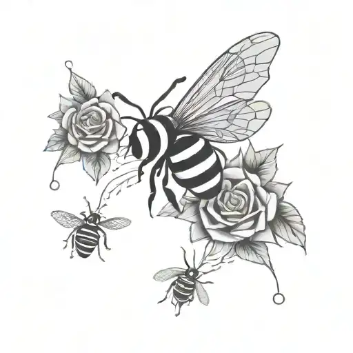 Flower Bouquet With Stems With Flying Bee And Snail On The Ground