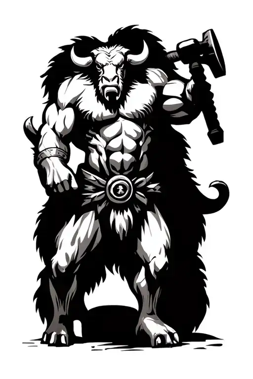 Classic Minataur Guarding Standing On 2 Legs With Hammer Angry