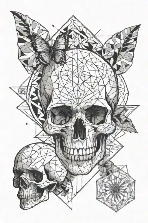 Skulls With Line Drawing
