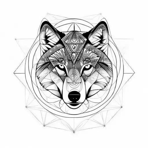 Sacred Geometry Background With Wolf Face Inside Half Wolf Face Half Sacred Geometry Wolf Face