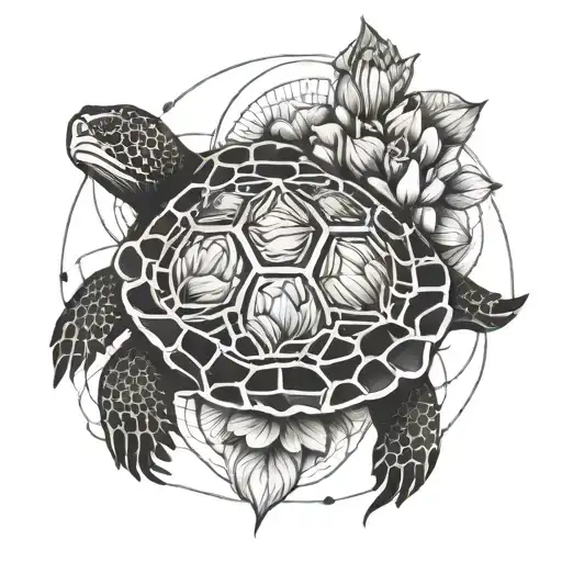 Turtle And Lotus Flower