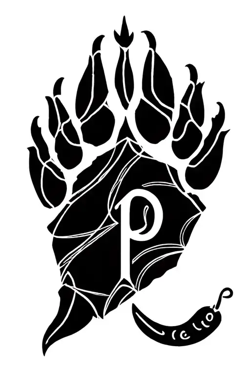 Cat Paw With A Small Chili And The Letter P Intertwined