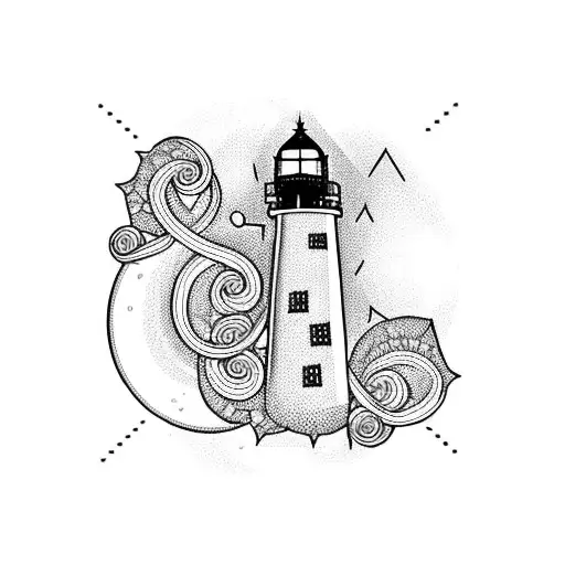 Geometric Lighthouse With Roses And Vines