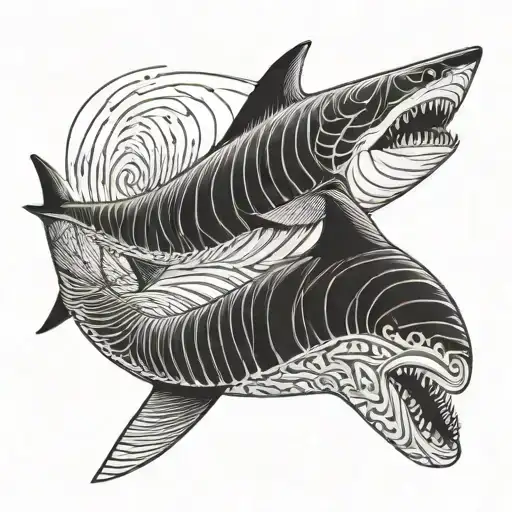 Fibonacci Spiral Wave Sequence With A Shark Which
