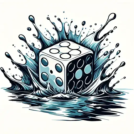 Dice Splashing In A River Flowing