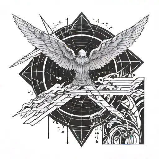 Icarus Falling Form The Sky With Thin Lines Cutting Through Him