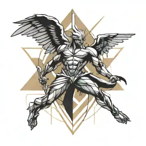 An Abstract Tattoo Design Representing The Balance Between Angels And Demons In A Calisthenics Pose