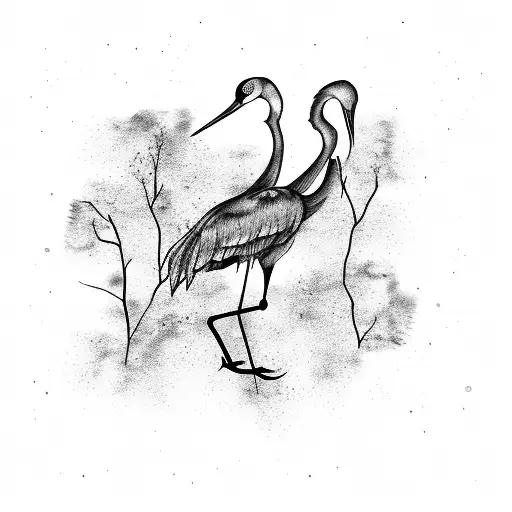 Crane And Twigs Watercolor