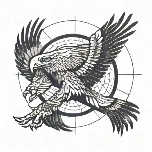 An Eagle Flies And A Full Moon Shines On Its Side Profile Traditional