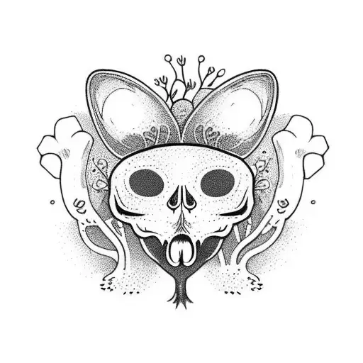 Cat Skull With Mushrooms And Plants Out Of Sight