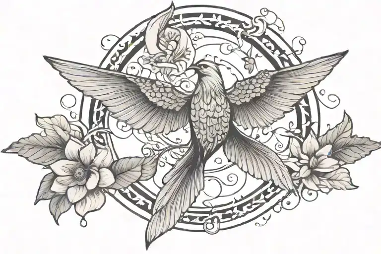 Fantail Flying Crescent Moon Pagan Lotus Flowers Intertwined