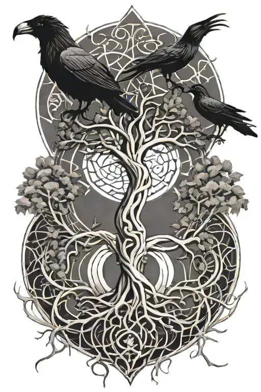 Yggdrasil Tree I Ravens Huginn And Muninn