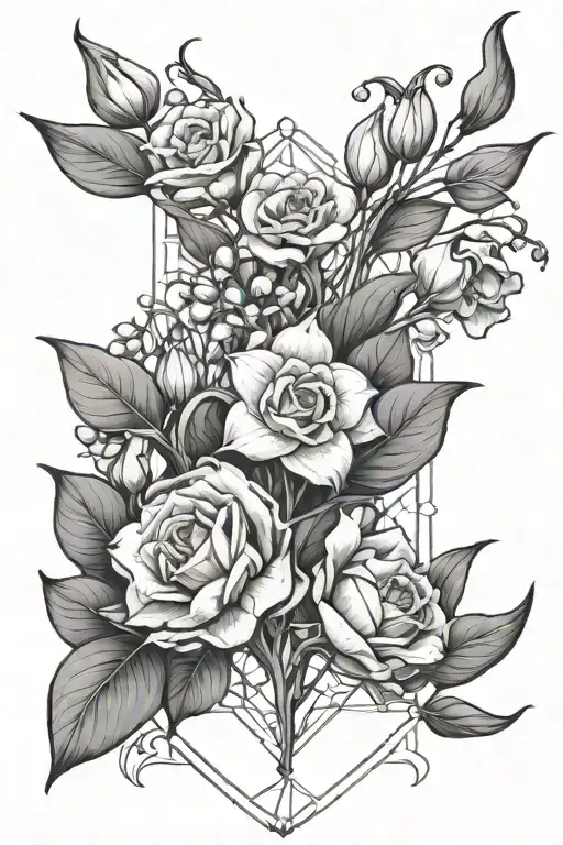 Lily Of The Valley And Three Roses Intertwined