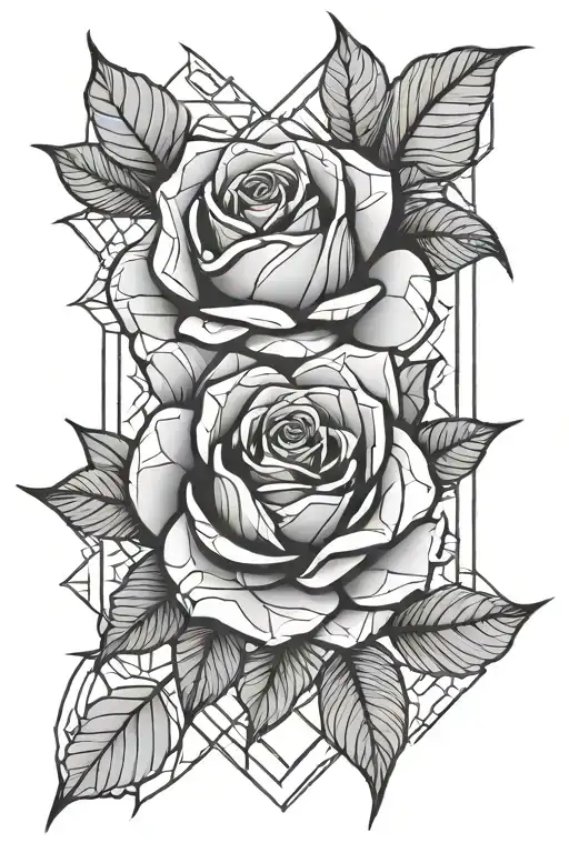 A Black And White Rose Tattoo Design With A Geometric Background
