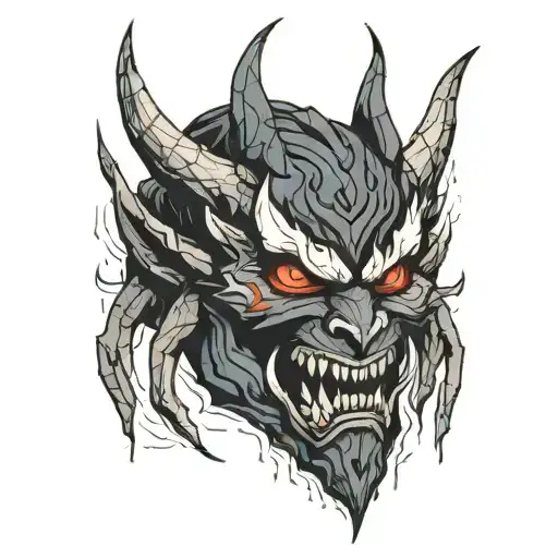 Oni Demon Mask With Fangs Corruption Sharp Texture Dripping Blood