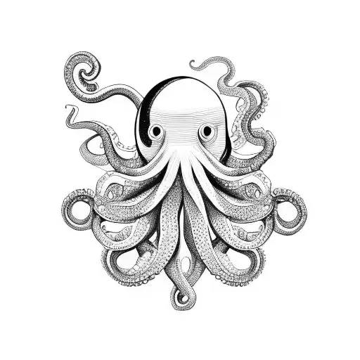 Octopus Fine Line Grabbing Ship