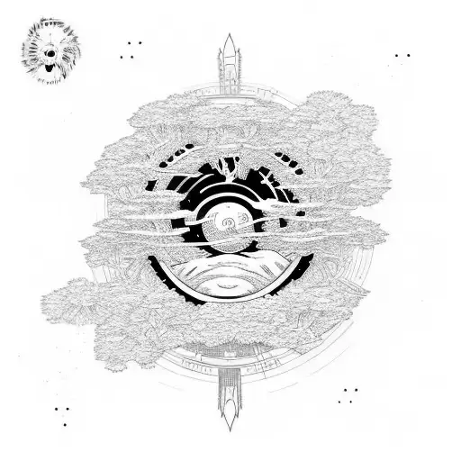 Black Hole With World Tree And Samurai