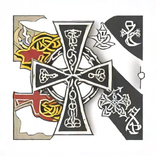 Isle Of Man Flag And A Celtic Cross