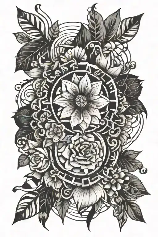 Flower Circle Tattoo Design Combining