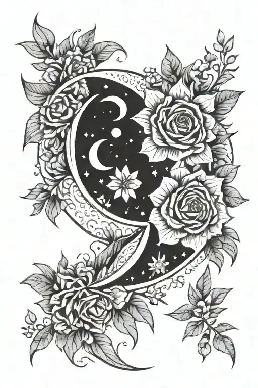 Moon And Flowers Intertwined