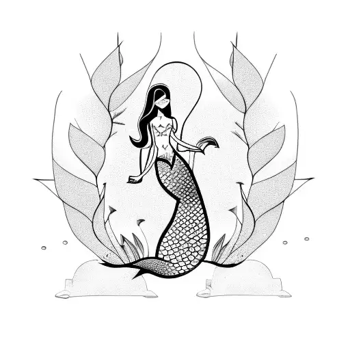 Mermaid With A Palmtree And A Shark