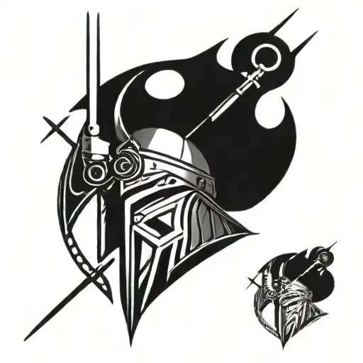 Ares Symbol Geometric Design Incorporating Helmet And Spear