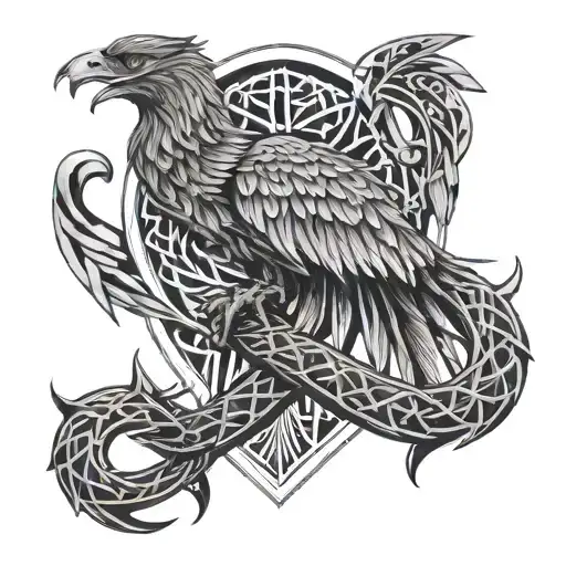 Phoenix And Anchor Intertwined Within