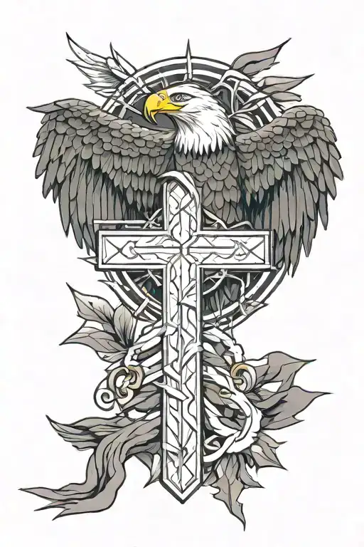 Fallen Soldier Cross With Bald Eagle Soaring