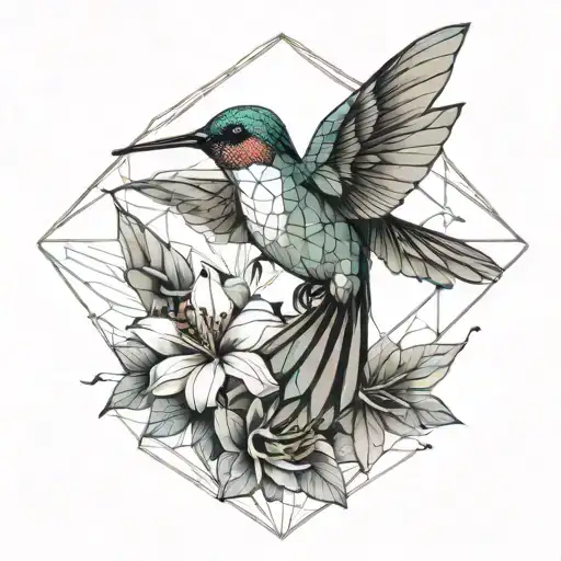 Humming Bird With Flower Blooming