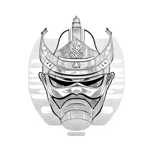 Standing Samurai With A Mask On His Face In A Dark Style