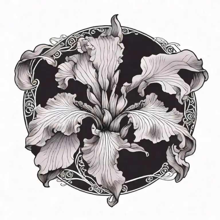 Single Purple Iris With Stem Curving Around Spelling