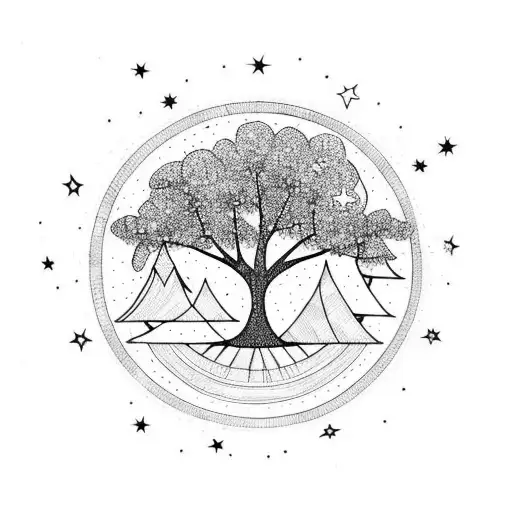 Tree With Stars And The Earth In The Background